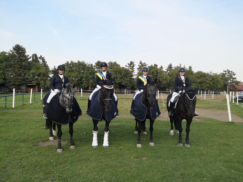 Die NÖ Noriker-Dressurreiterinnen Chiara Ille, Patricia Habeler, Anna Baldauf und Charlotte Gruber (v.l.n.r.). © Manuela Baldauf
